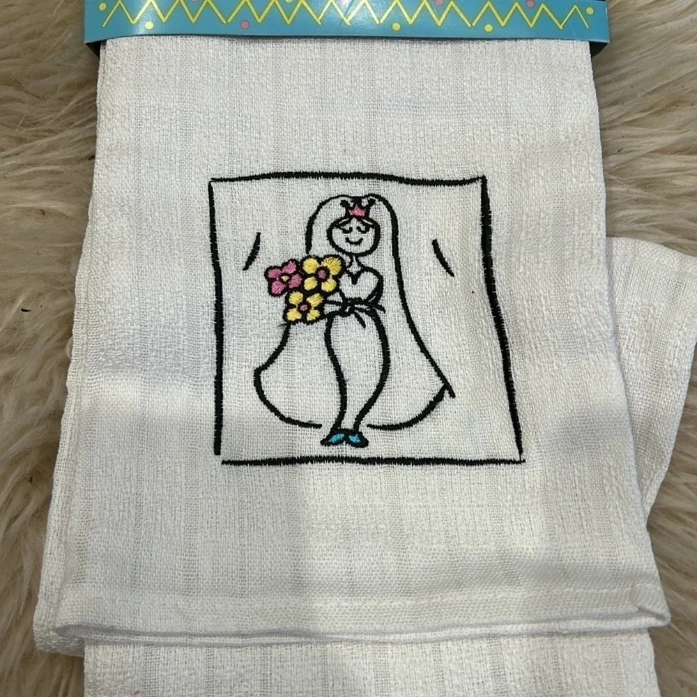 New Ritz Stix Bride and groom wedding 3 piece embroidered towel set kitchen